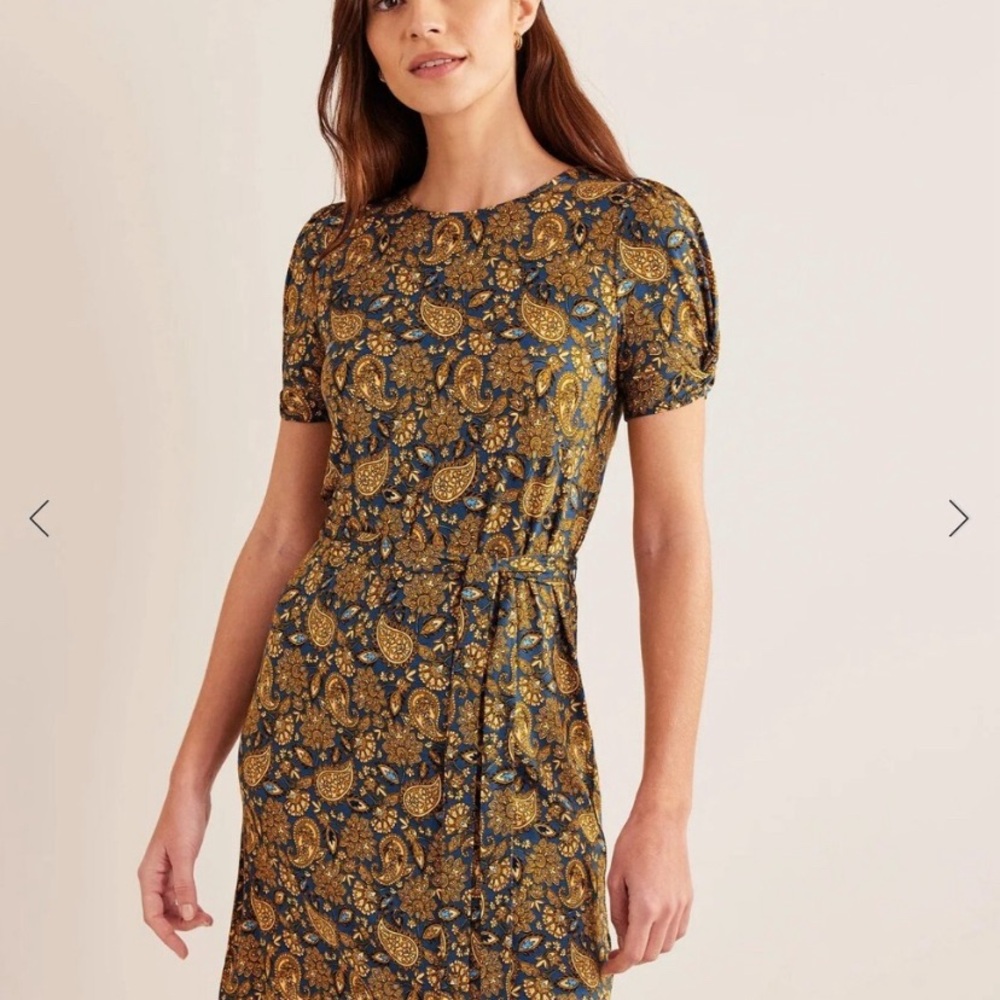 Boden Knot Detail Paisley Print Short Sleeve Dress Size 8R NWT